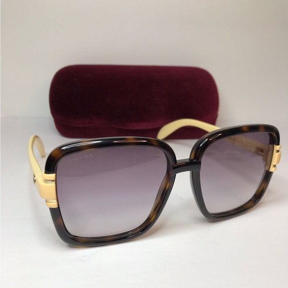 New Authentic GUCCI GG1066S 004 SQUARE SUNGLASSES IN TORTOISE IVORY - Picture 6 of 16